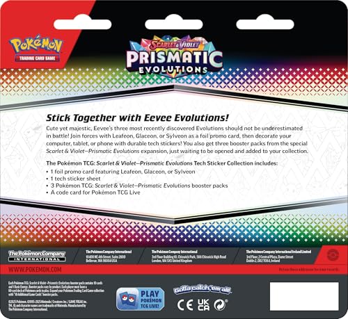 Pokemon TCG: Scarlet & Violet—Prismatic Evolutions Tech Sticker Collection – Leafeon (1 Foil Promo Card & 3 Booster Packs)